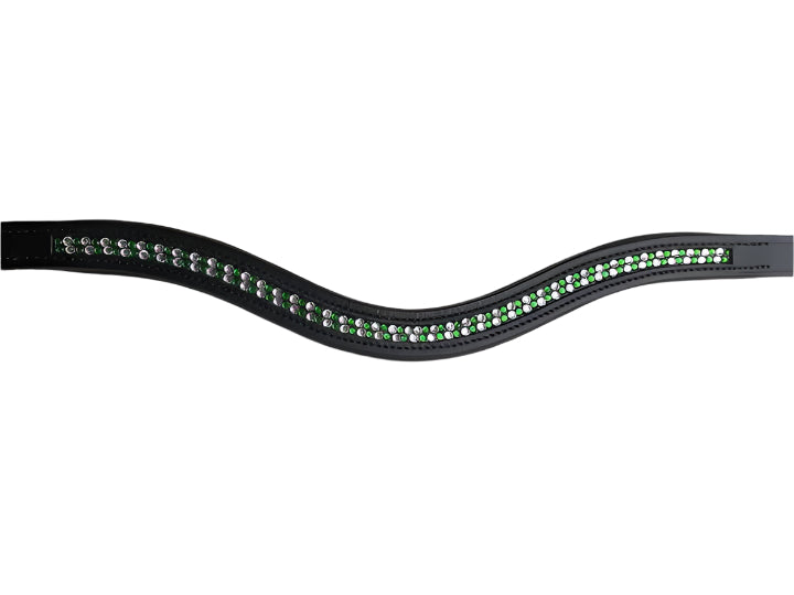 Green & White Swarovski Crystal Browband – Black Leather (Horse Size)