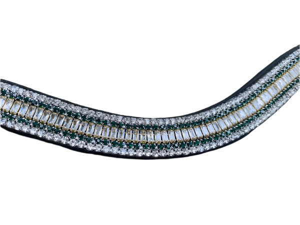 Beaded Leather Browband with Cut Center Stone Crystal