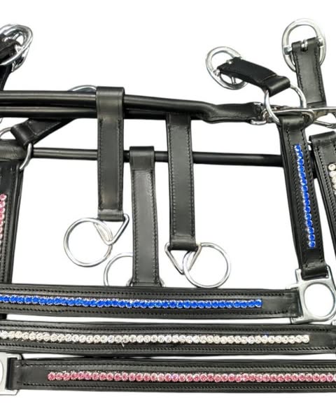 Wholesale Diamanté Leather Headcollar – Pink, Blue & Silver