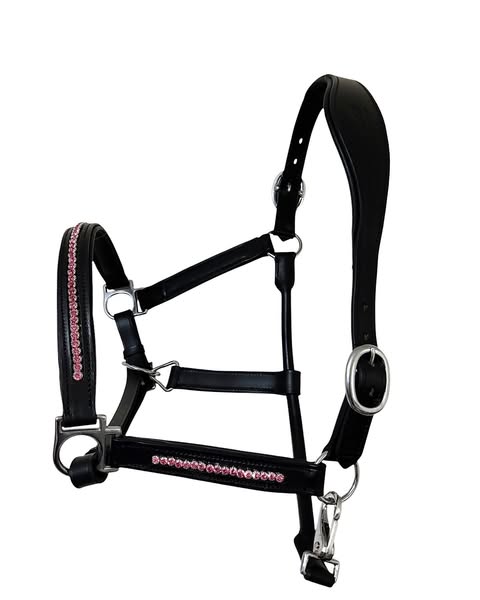 Wholesale Diamanté Leather Headcollar – Pink, Blue & Silver