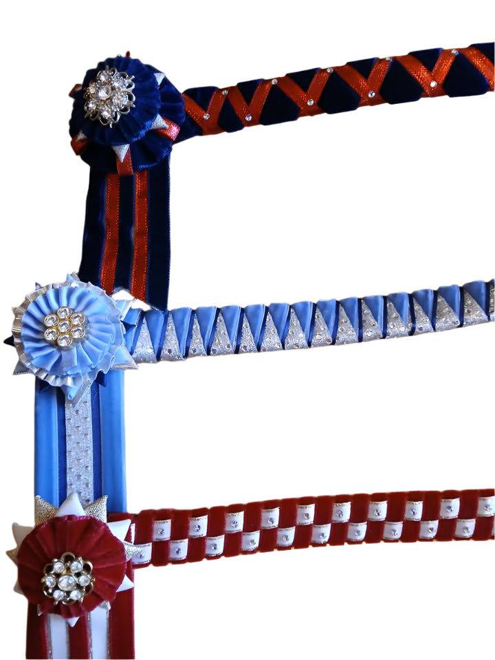 Handcrafted Fancy Browband with Ribbon Flower & Beaded Centre – Multicolor