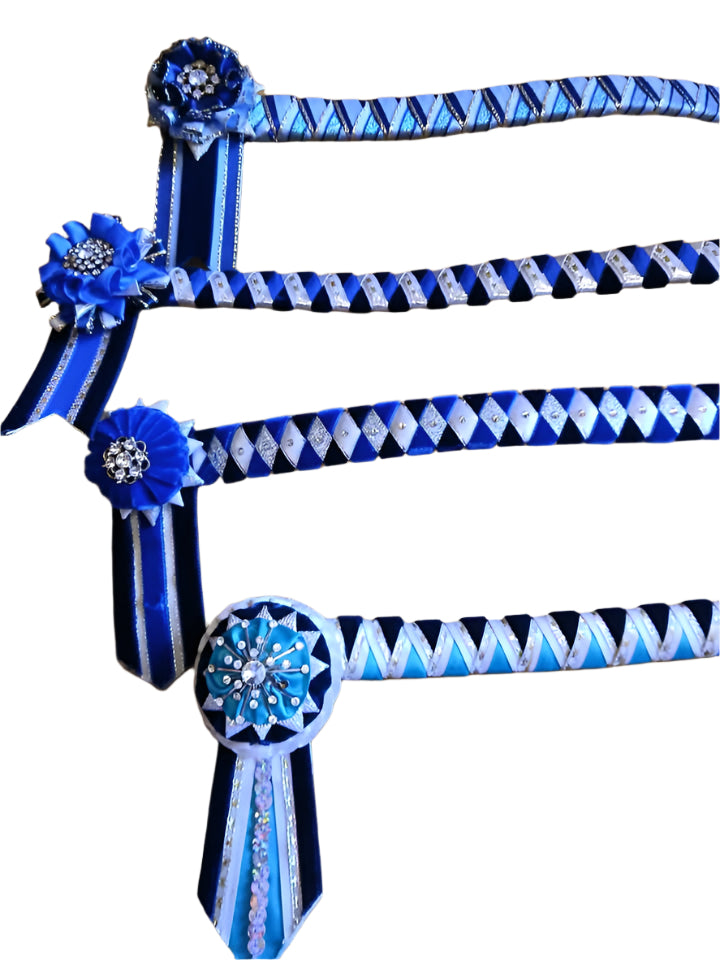 Handcrafted Fancy Browband with Ribbon Flower & Beaded Centre – Multicolor