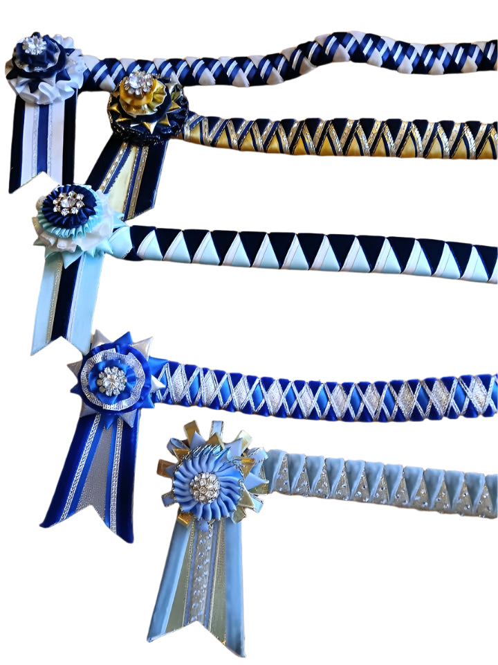 Handcrafted Fancy Browband with Ribbon Flower & Beaded Centre – Multicolor