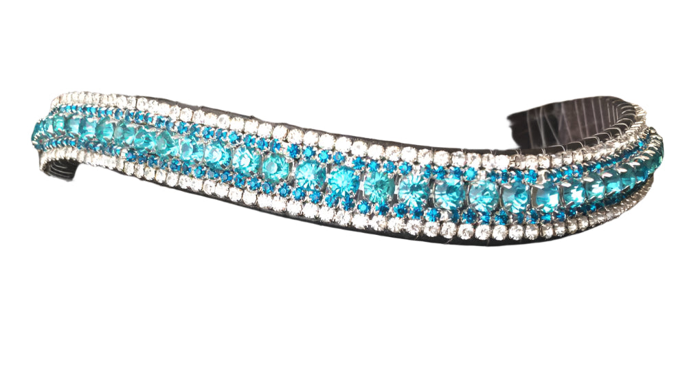 5-Row Beaded Browband – Blue Crystal Center with Silver Rounds