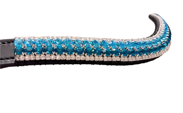 Two-Tone Blue Crystal Browband – Black Leather (Horse Size)