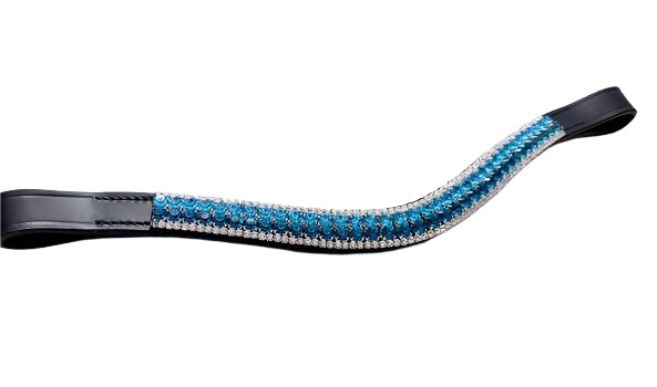 Two-Tone Blue Crystal Browband – Black Leather (Horse Size)