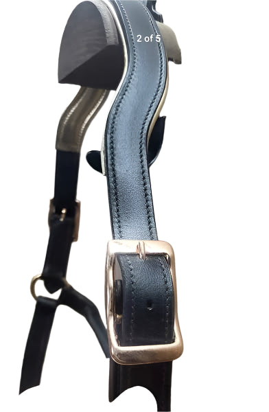 Black Patent Leather Headcollar with Rose Gold Piping