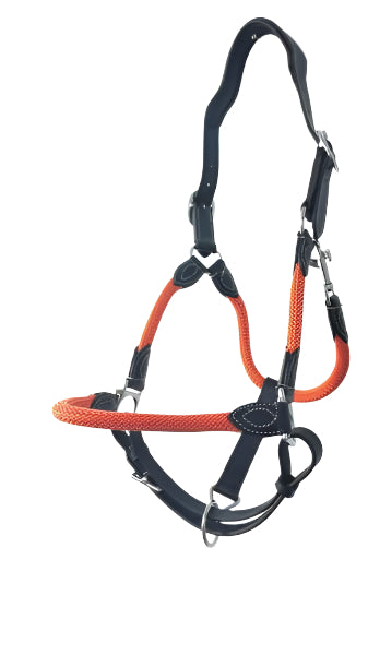 Leather Headcollar with Rope – Teal or Orange Rope Detail