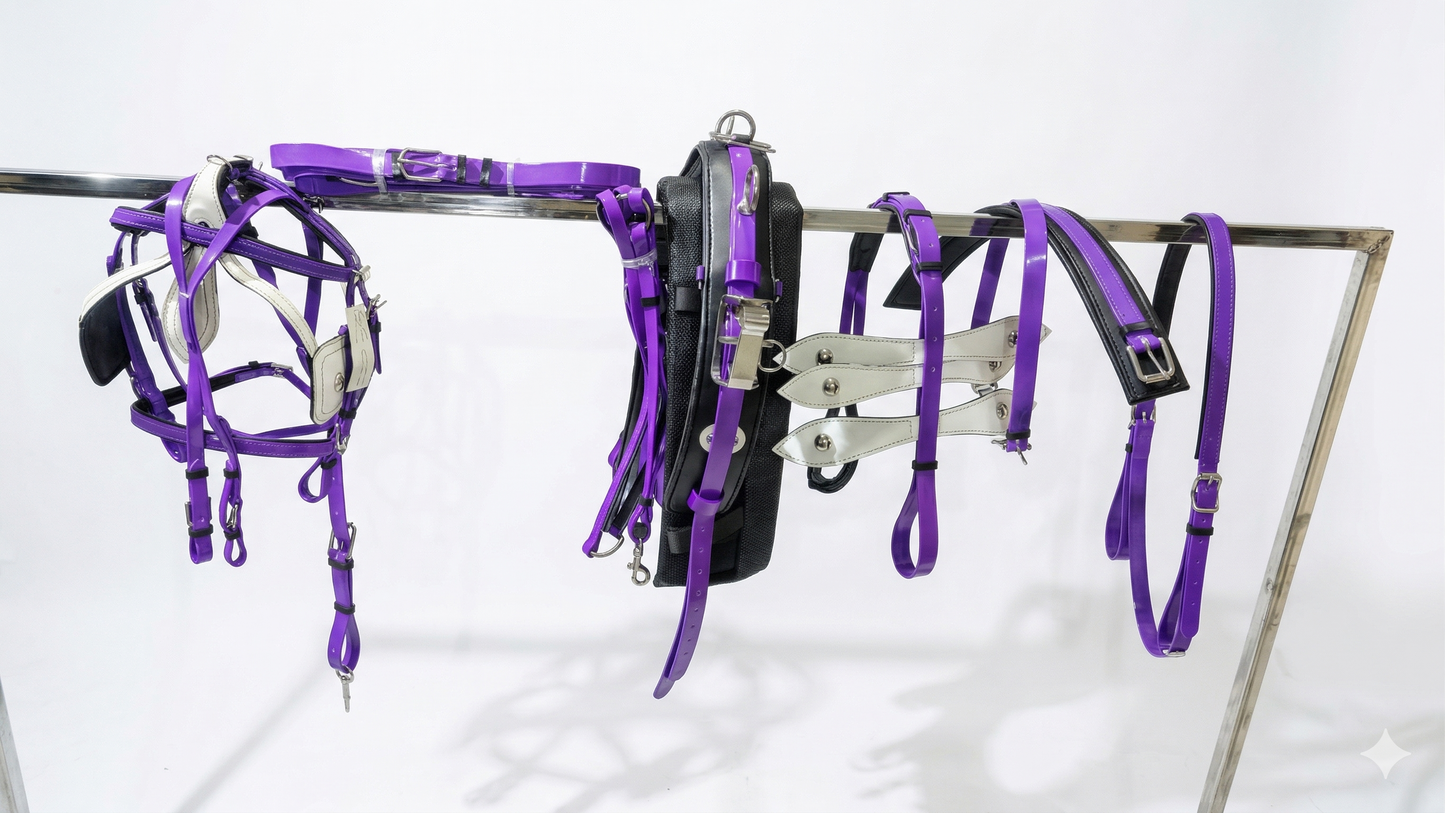 Purple & White Biothane Quick Hitch Harness | Waterproof Waffle Performance Pad