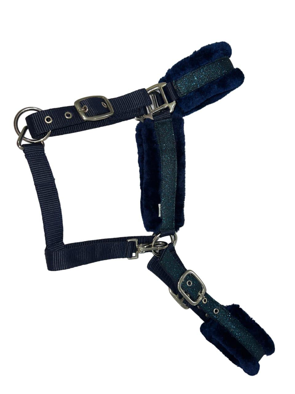 Wholesale Calming Horse Headcollar with Lead – Navy & Petrol Glitter | Criterion B2B