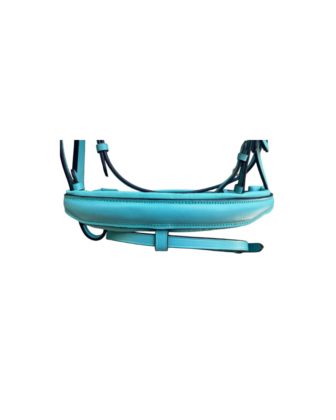 Padded Ocean Blue Flash Noseband Fancy Bridle – Rubber Grip Reins Included