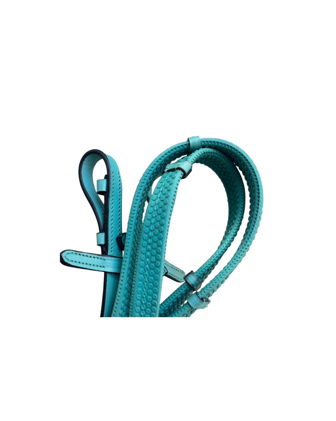 Padded Ocean Blue Flash Noseband Fancy Bridle – Rubber Grip Reins Included