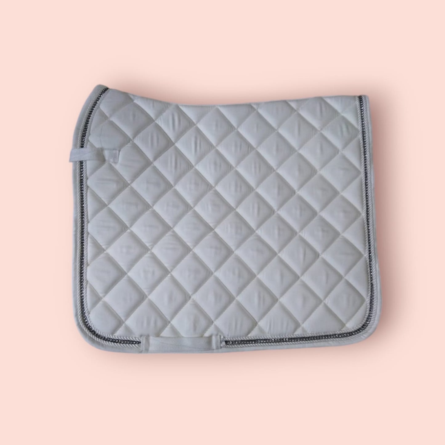 WHITE DRESSAGE SADDLE PAD WITH BLACK RHINESTONE TRIM