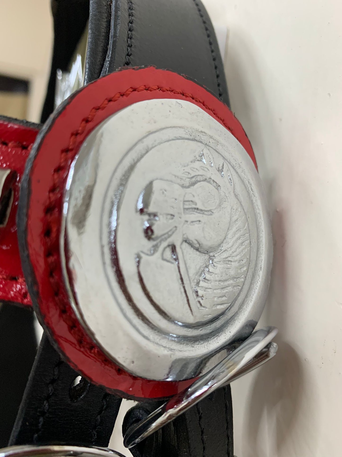 Heavy Show Bridle with Brass Clinchers, Bit & Matching Braided Lead – Black with Red Padding