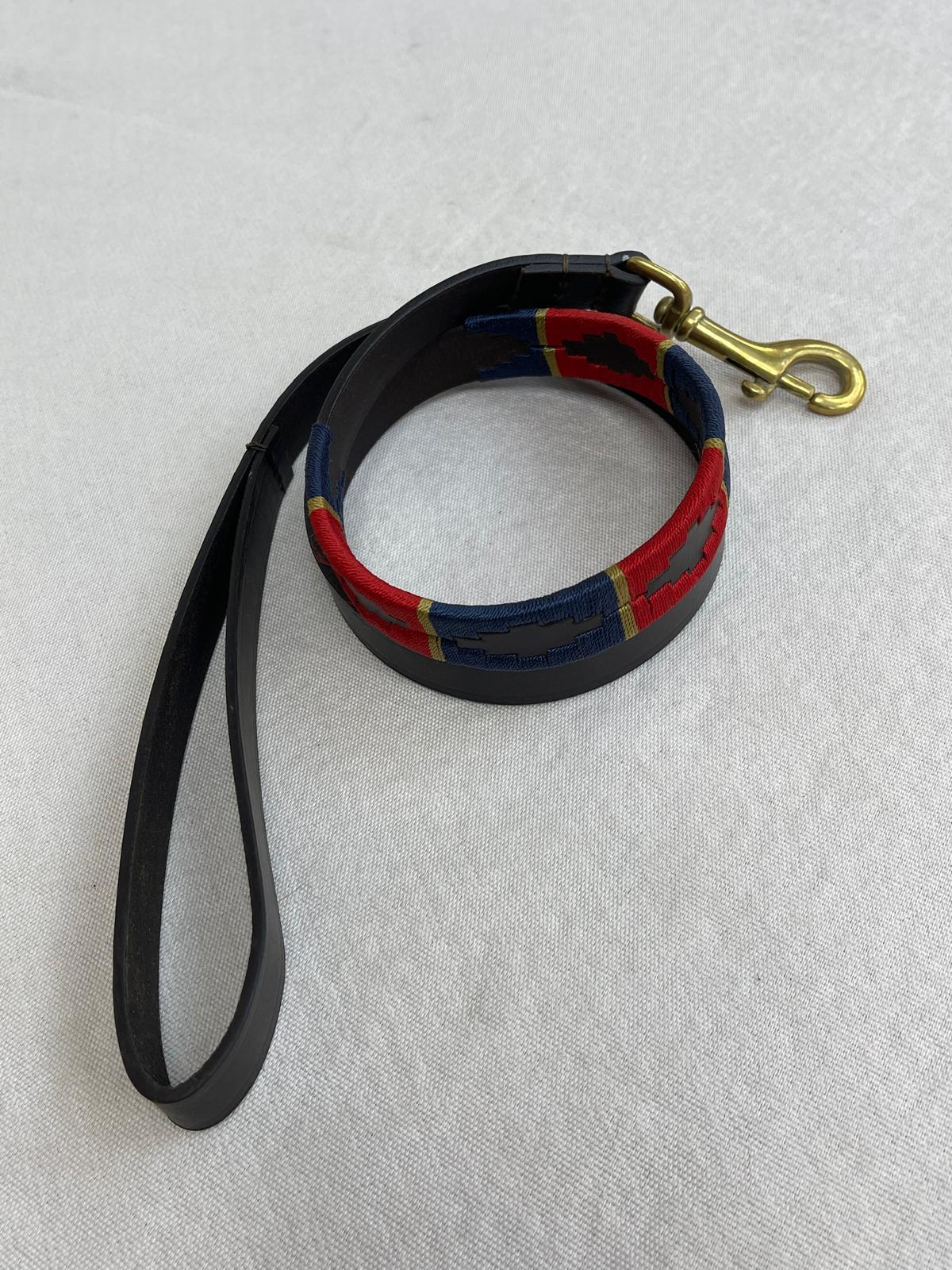 Red / Navy / Gold Argentinian Polo Dog Collar & Lead Set