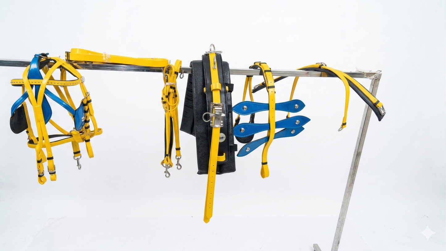 Yellow & Blue Biothane Quick Hitch Harness | Waterproof Waffle Performance Pad