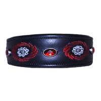 Black Rose Swirl leather dog collar