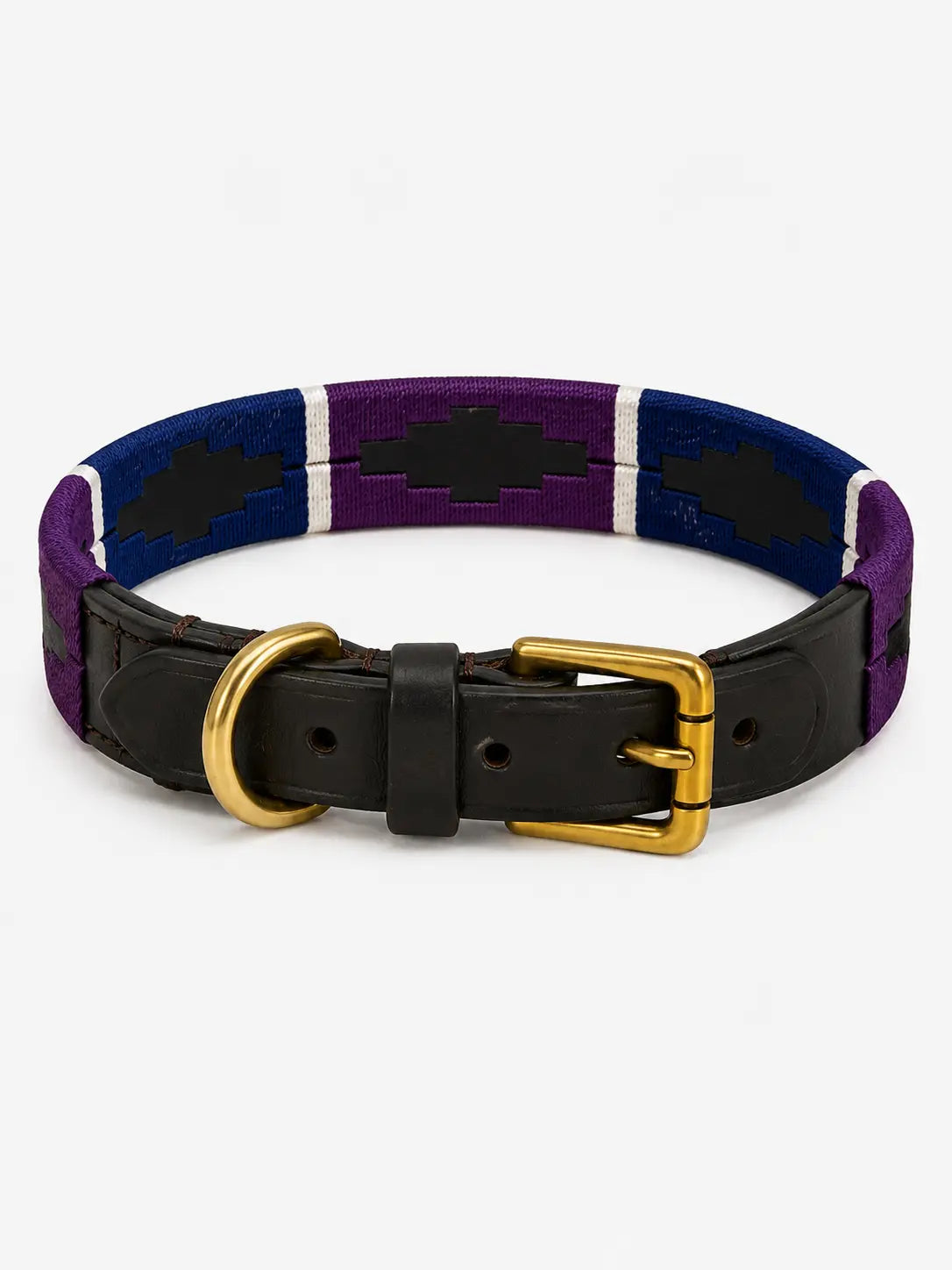 Purple / Navy / Beige Argentinian Polo Dog Collar & Lead Set