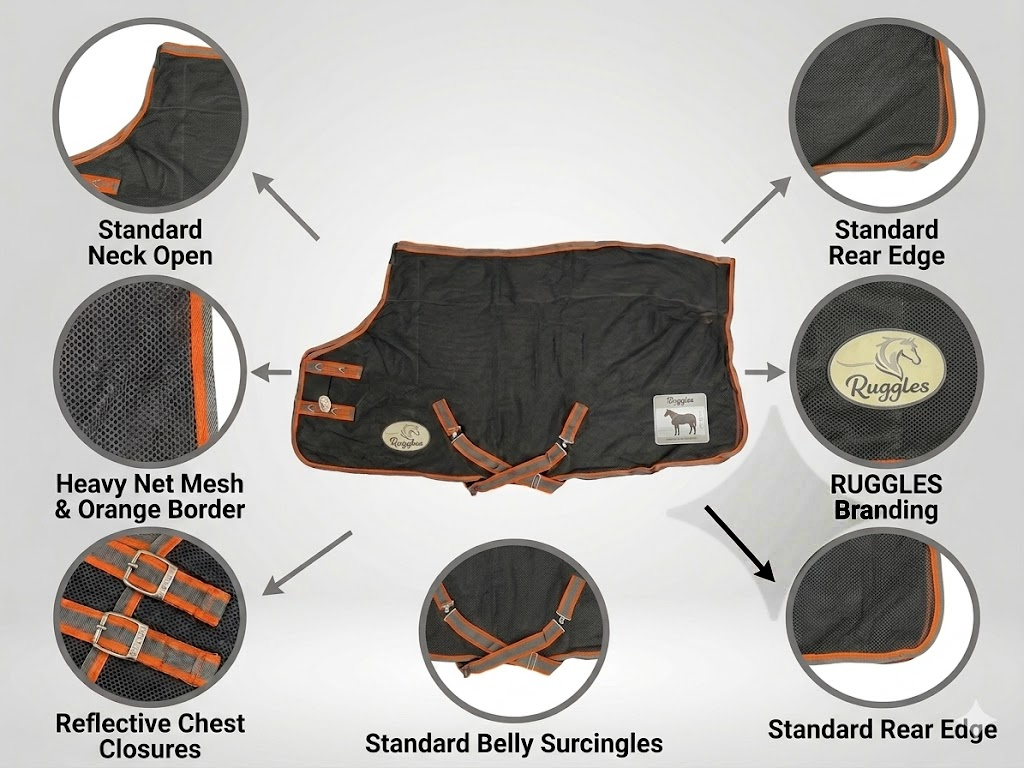 Mesh Fly Rug with Black & Orange Border – Heavy Duty Net