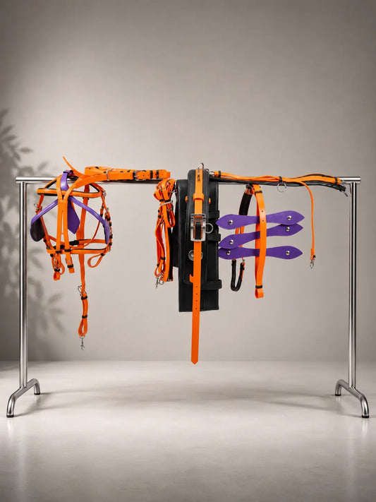 Orange & Purple Biothane Quick Hitch Harness | Waterproof Waffle Performance Pad