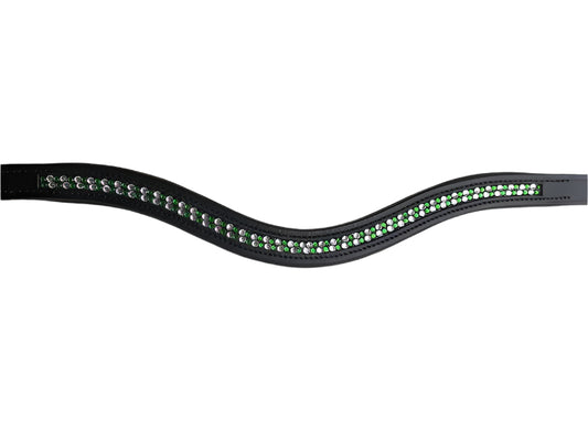 Green & White Swarovski Crystal Browband – Black Leather (Horse Size)