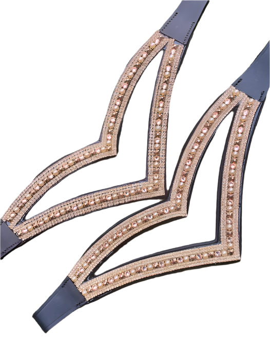 Rose Gold Double V's Browband – Horse Size