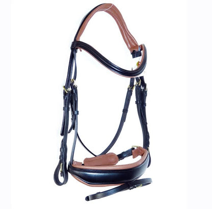 Wholesale Anatomical Bridle – Black Leather with Cognac Padding & Brass Hardware