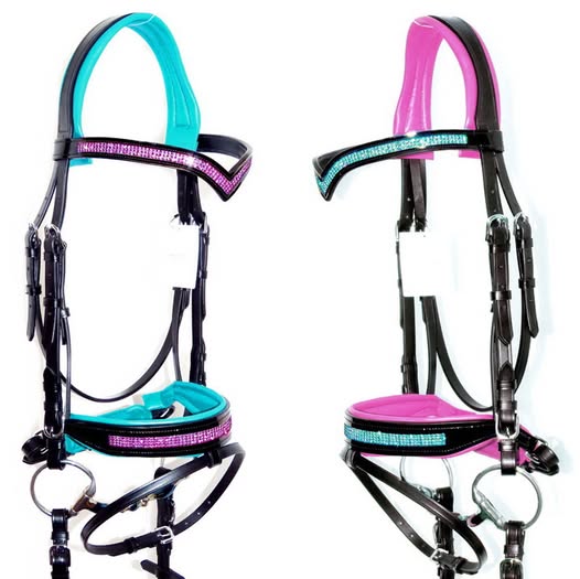 Criterion Glisten Contrast Crystal Bling Bridle – Pink & Turquoise