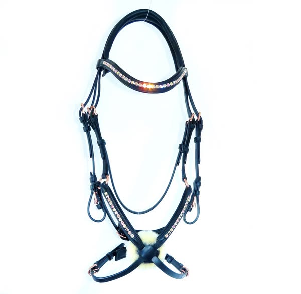 Rose Gold Anatomical Grackle Bridle with DAZZLE Crystal Detail