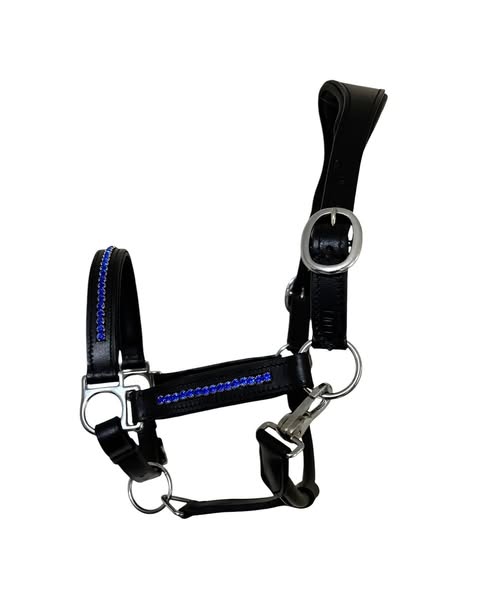Wholesale Diamanté Leather Headcollar – Pink, Blue & Silver