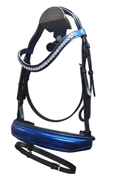 Red Metallic Stunner Bridle – Black Leather with Rubber Grip Reins (Wholesale)