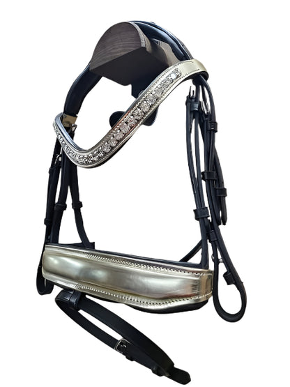 Red Metallic Stunner Bridle – Black Leather with Rubber Grip Reins (Wholesale)