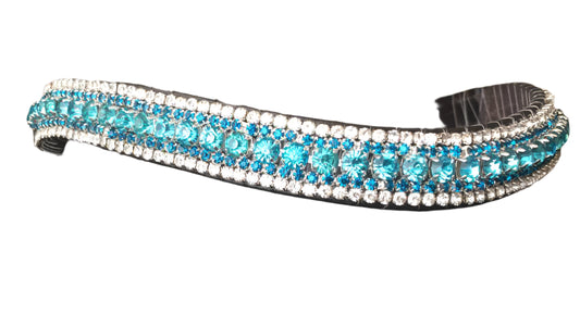5-Row Beaded Browband – Blue Crystal Center with Silver Rounds