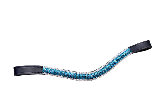 Two-Tone Blue Crystal Browband – Black Leather (Horse Size)