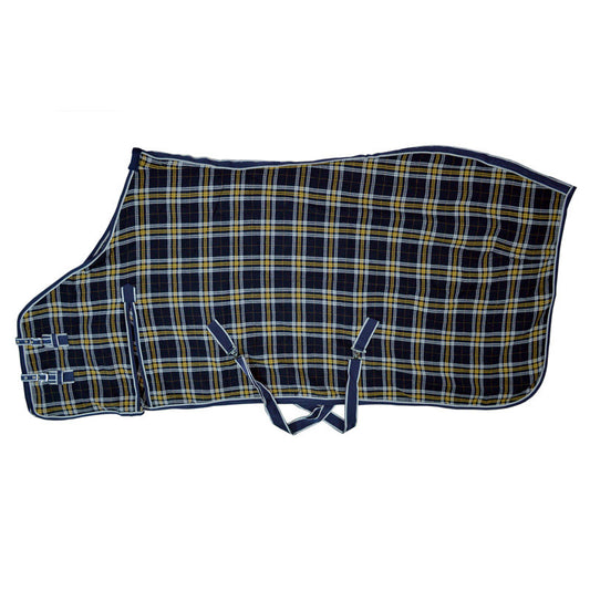 CLASSIC WOVEN PLAID HORSE STABLE SHEET – NAVY & YELLOW TARTAN
