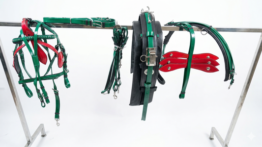 Green & Red Biothane Quick Hitch Harness | Waterproof Waffle Performance Pad