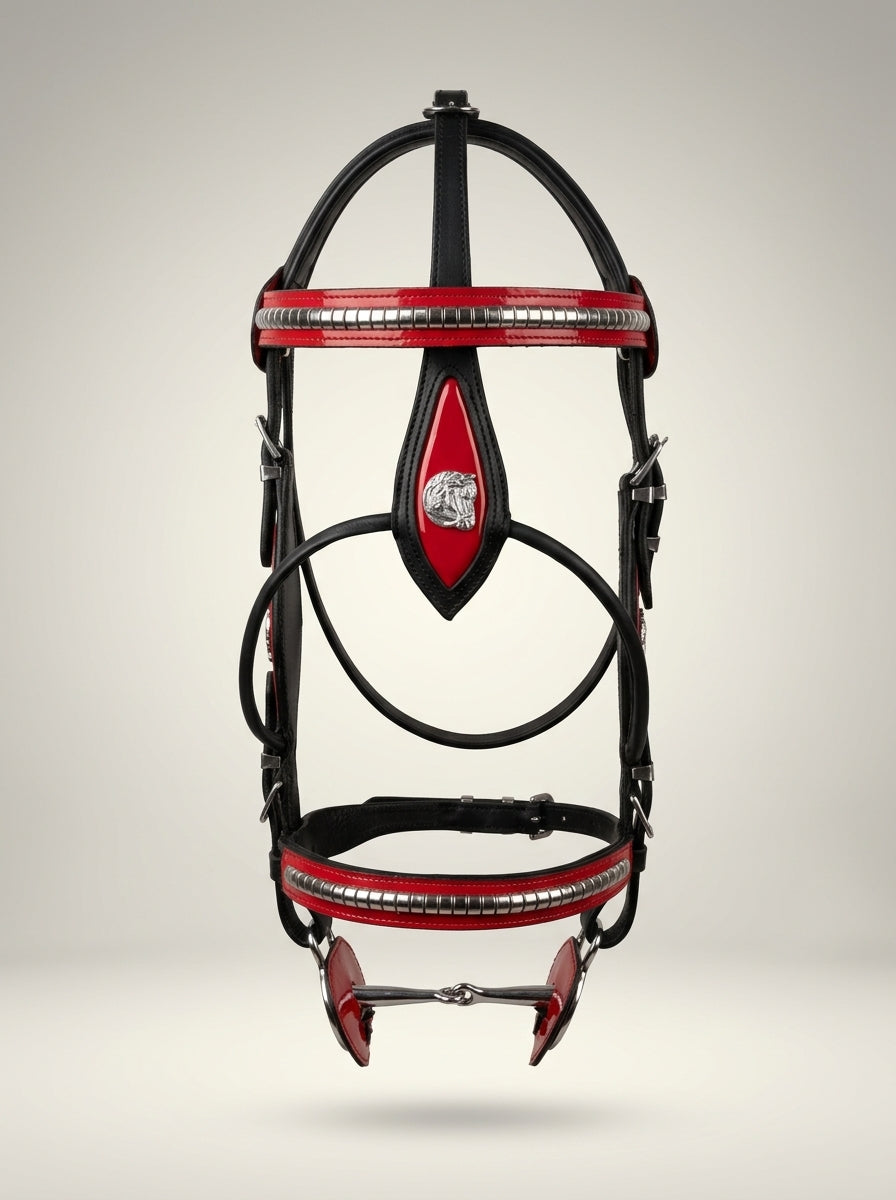 Black Heavy Show Bridle – Red Contrast Edition with Braided Lead