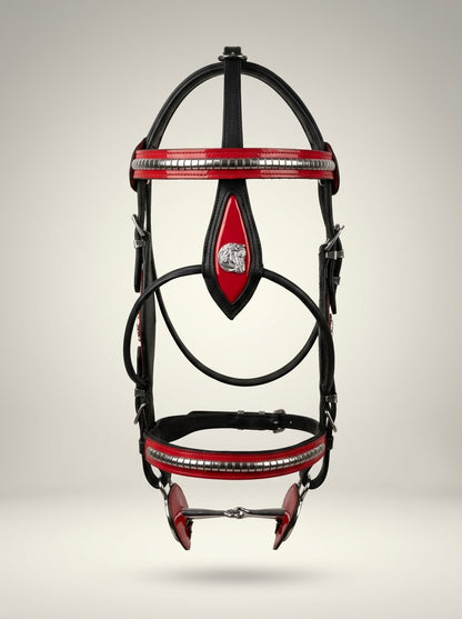 Black Heavy Show Bridle – Red Contrast Edition with Braided Lead