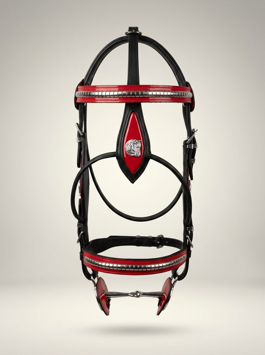 Black Heavy Show Bridle – Red Contrast Edition with Braided Lead