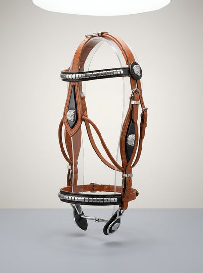 Tan & Black Heavy Show Bridle with Matching Braided Lead Rope Set