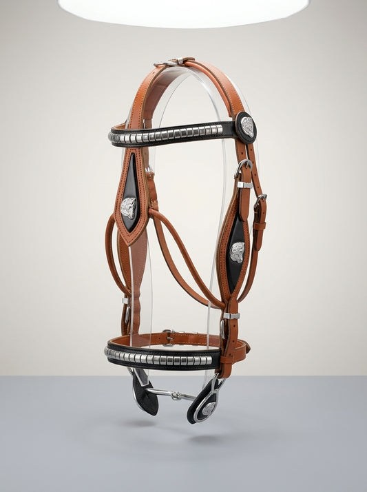 Tan & Black Heavy Show Bridle with Matching Braided Lead Rope Set