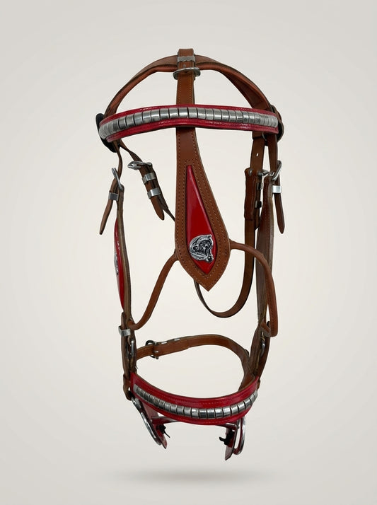 Tan & Red Heavy Show Bridle with Matching Braided Lead Rope Set