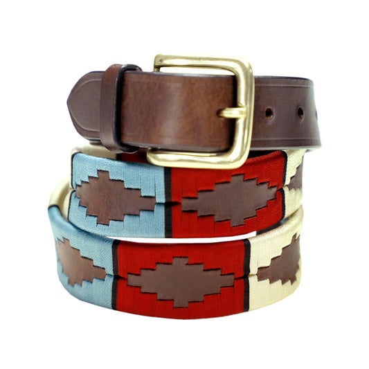 Knightsbridge Red & Sky  Leather Polo Belt