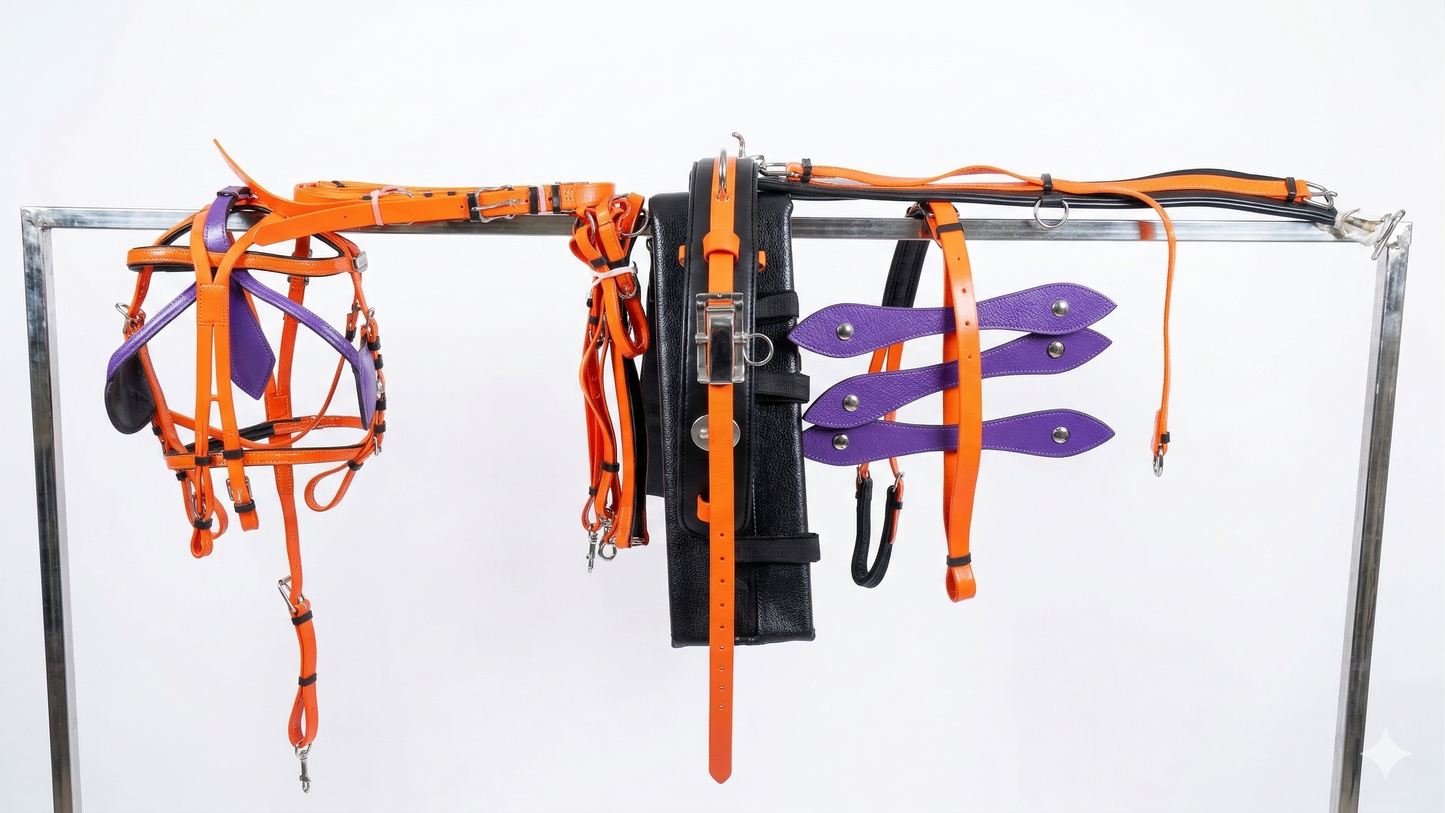 Orange & Purple Biothane Quick Hitch Harness | Waterproof Waffle Performance Pad