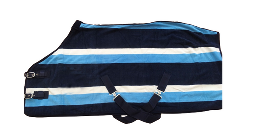 LUXURY STRIPED FLEECE HORSE COOLER – NAVY & BLUE MOISTURE WICKING