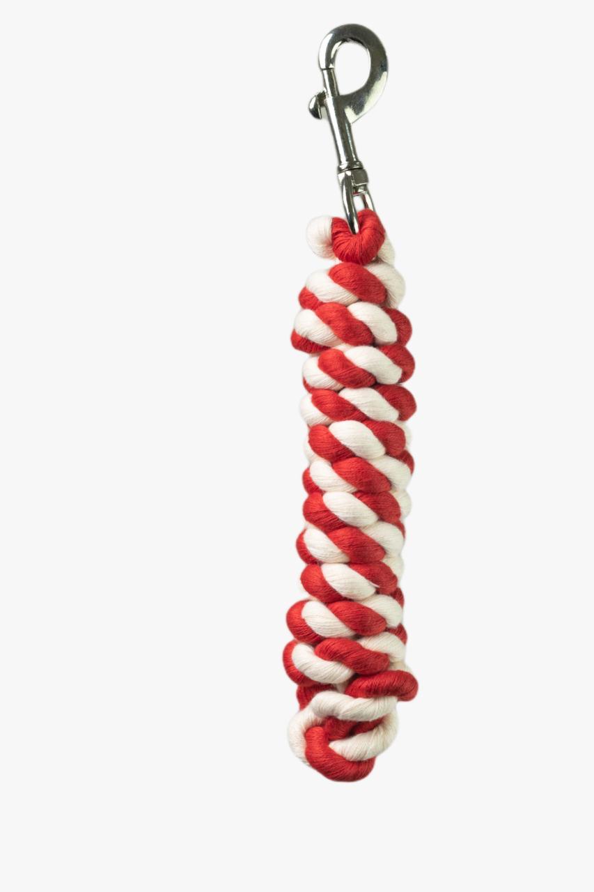 Criterion red and creme horse lead rope with brass or silver snap – available in cotton and cotton-poly blend for wholesale B2B buyers