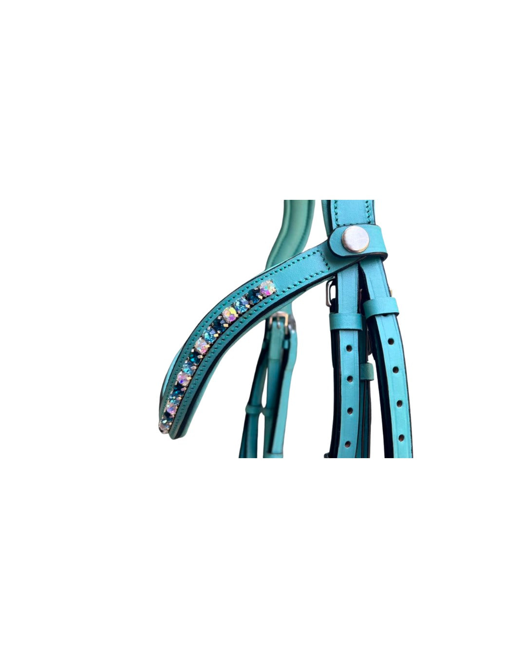 Padded Ocean Blue Flash Noseband Fancy Bridle – Rubber Grip Reins Included