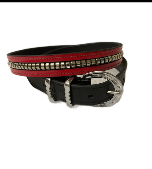 Red Genuine Leather Clincher Belt – Classic Equestrian Style