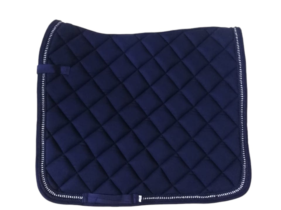 NAVY BLUE DRESSAGE SADDLE PAD WITH SILVER PIPING