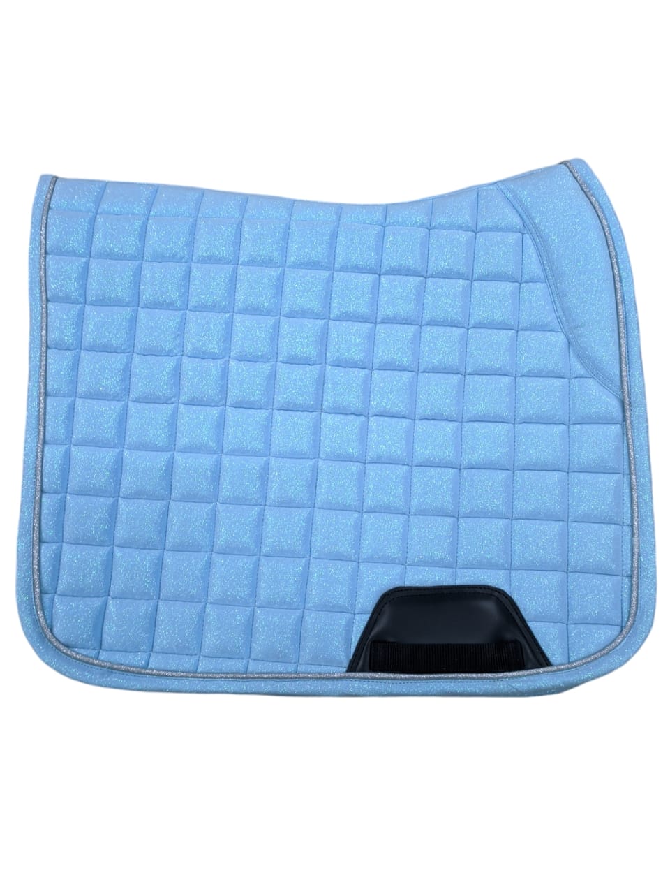 AQUA BLUE SHIMMER DRESSAGE SADDLE PAD WITH SILVER TRIM